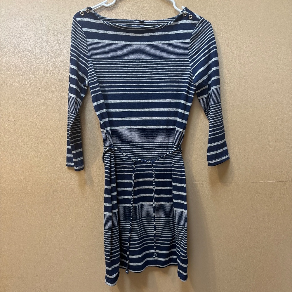 Gap Striped Gray/Navy Dress with Fabric Tie Size XS